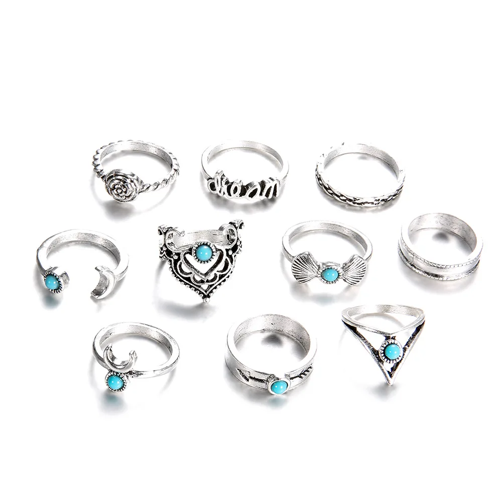 

DoreenBeads Fashion Summer Rings Antique Silver Flower Circle Green Stone Cabochon Vintage Series For Women Jewelry,1 Set