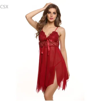 

New Multi-size Women Sexy Costumes Ladies Hot Sexy Lingerie Lace Floral Transparent Sexy Babydolls Dress G-string Sleepwear 41