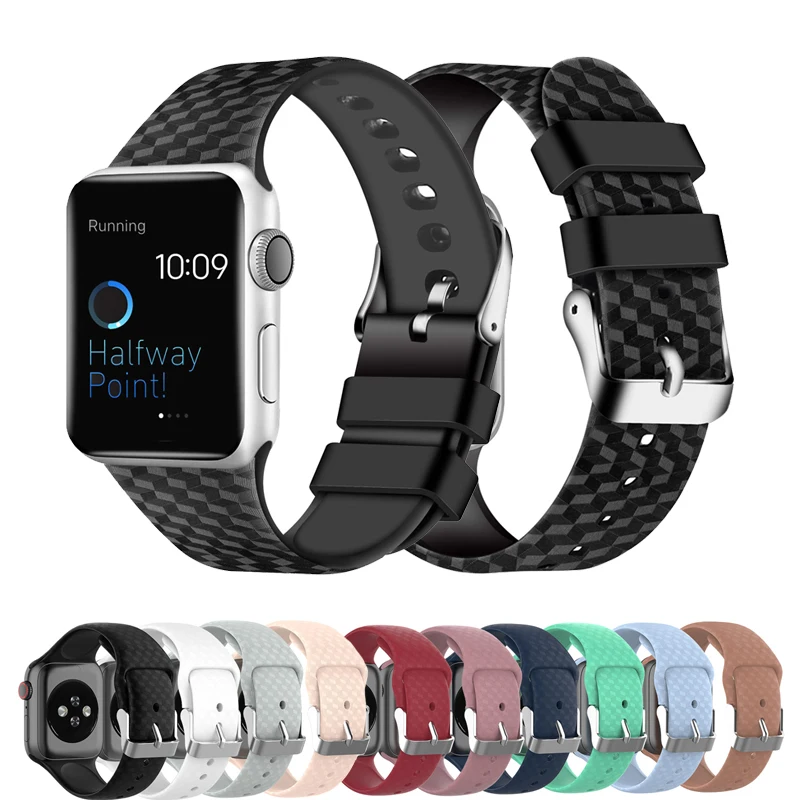 Ремешок силиконовый для apple watch band 44 мм 40 42 38 резиновый браслет с 3d-текстурой iwatch