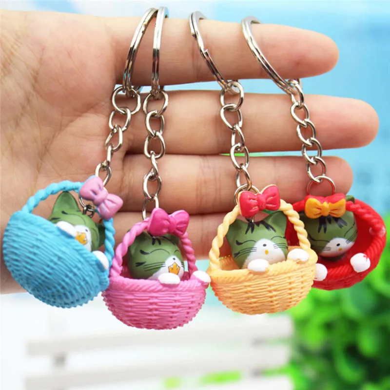 

Cartoon Cute Basket And Cat Key Rings Chains Pendant Ornament For Bag Car Keychain Random Mixed Color 1pcs New Fashion