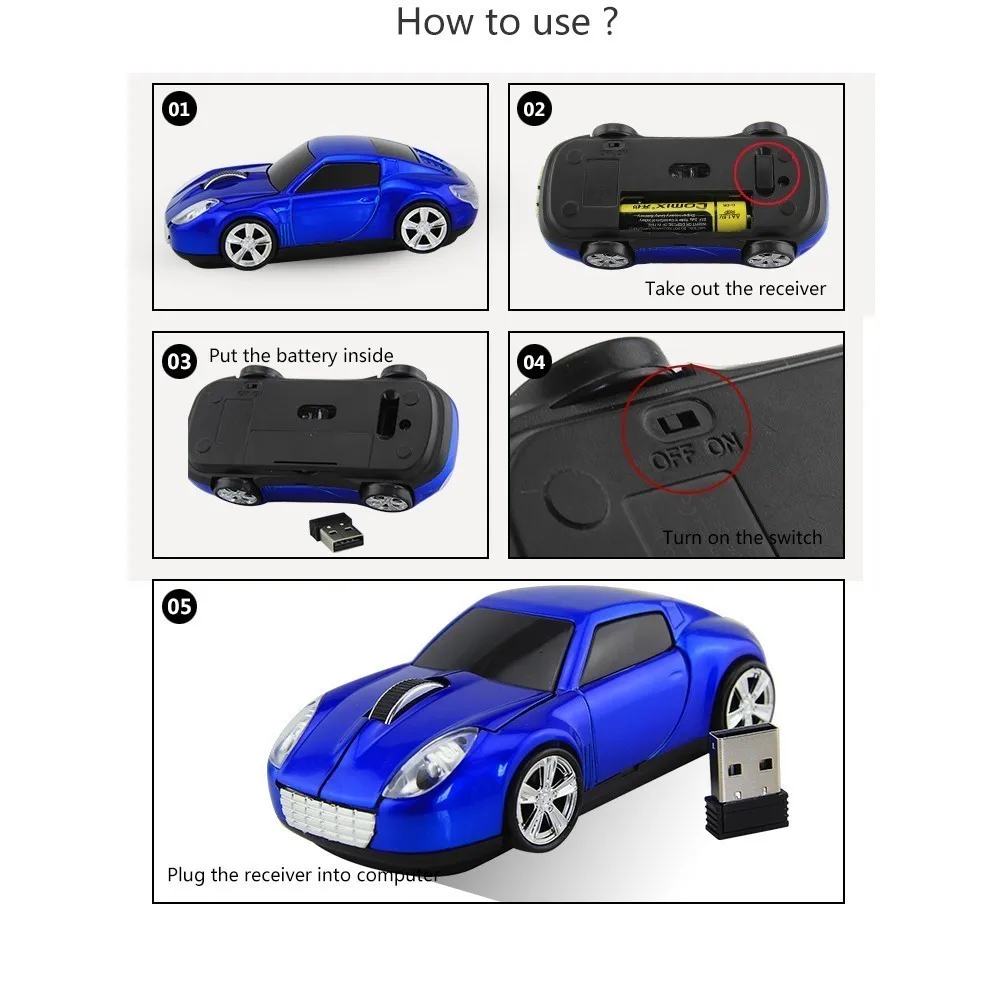 Мини Беспроводная Автомобильная компьютерная мышь 2,4 ГГц эргономичная оптическая мышь мультфильм 3D гоночный автомобиль 1600 dpi Usb ПК подарок мыши для ноутбука