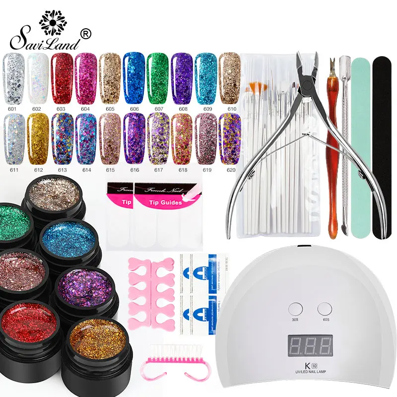 

Saviland Gel Nail Polish 36W UV LED Lamp 33 PCS Nail Art Kit Colors Diamond Glitter Nail Gel Varnish Manicure Tools Set