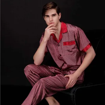 

Brand New Arrival Men's Silk Pajamas Shirts+ Pants 2PCS Sleepwear Lounge Home Wear Pajama Set Free Shipping L XL XXL 040901