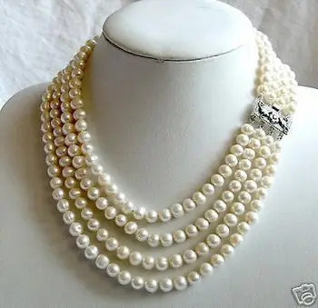 

Elegant Fashion -7-8mm row freshwater pearl necklace beloved girl wedding Gift for women sterling--jewelry