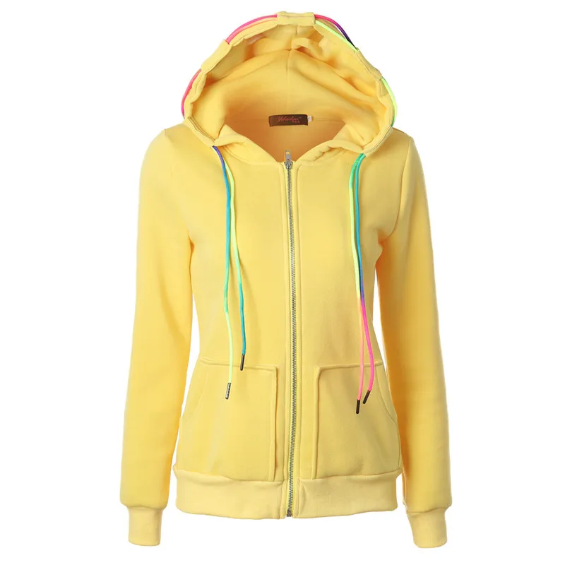 

Fashion Autumn Winter Zipper women Hoodie Pocket Drawstring Zip Up Hooded Women Sweatshirts Red Yellow Black blue Dropshopping