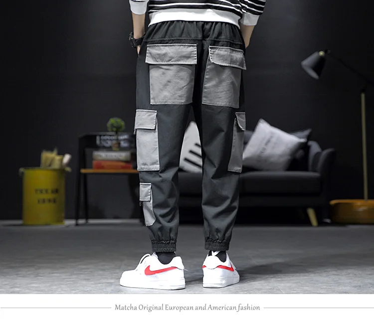 Большой размер 5XL Лоскутная уличная Мужская брюки в стиле Харадзюку Pantalon Homme повседневные брюки карго джоггеры Брюки Модная одежда лето