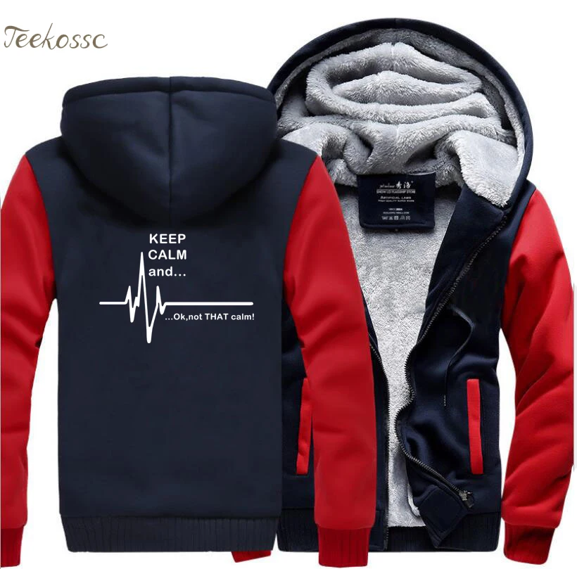 

Keep Calm And...Not That Calm Ekg Heart Rate Hoodie Men Funny Sweatshirts Winter Zipper Hooded Thick Hoodies Jackets Coat Hombre