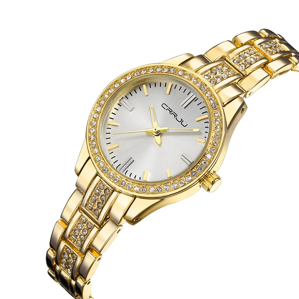 CRRJU Лидирующий бренд, кварцевые часы, стразы, наручные часы, водонепроницаемые женские часы, женские роскошные часы, женские часы