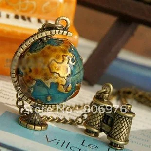 

2012 Miniature restoring ancient ways telescope globe necklace sweater chain female global travel 5pcs/lot Free Shipping