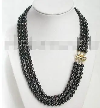 

Free Shipping>>new hot RARE 3rows round 6mm black freshwater pearls necklace E448