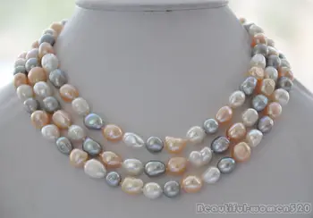 

Z6044 9mm white pink gray baroque freshwater pearl necklace 48inch