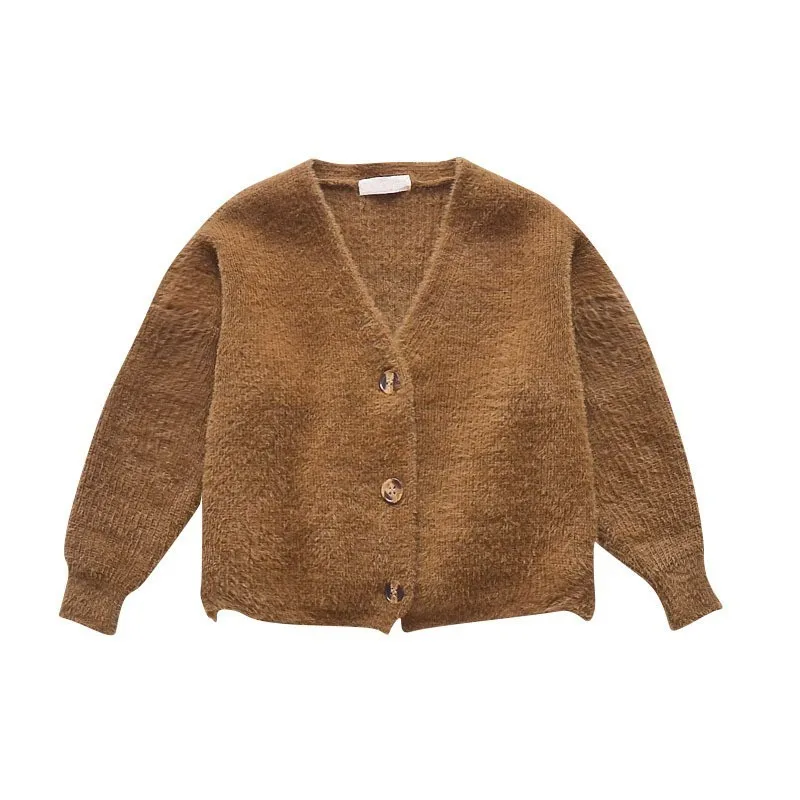 brown girl coats Вязаные свитера пальто для девочек осенне-весенний кардиган для школы, трикотажная куртка для девочек, детские топы белого и коричневого цвета, одежда для детей, новинка года - Цвет: brown girl coats