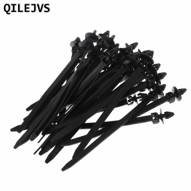 

QILEJVS 30 Pcs Nylon Black Car Auto Cable Strap Push Mount Wire Tie Retainer Clip Clamp