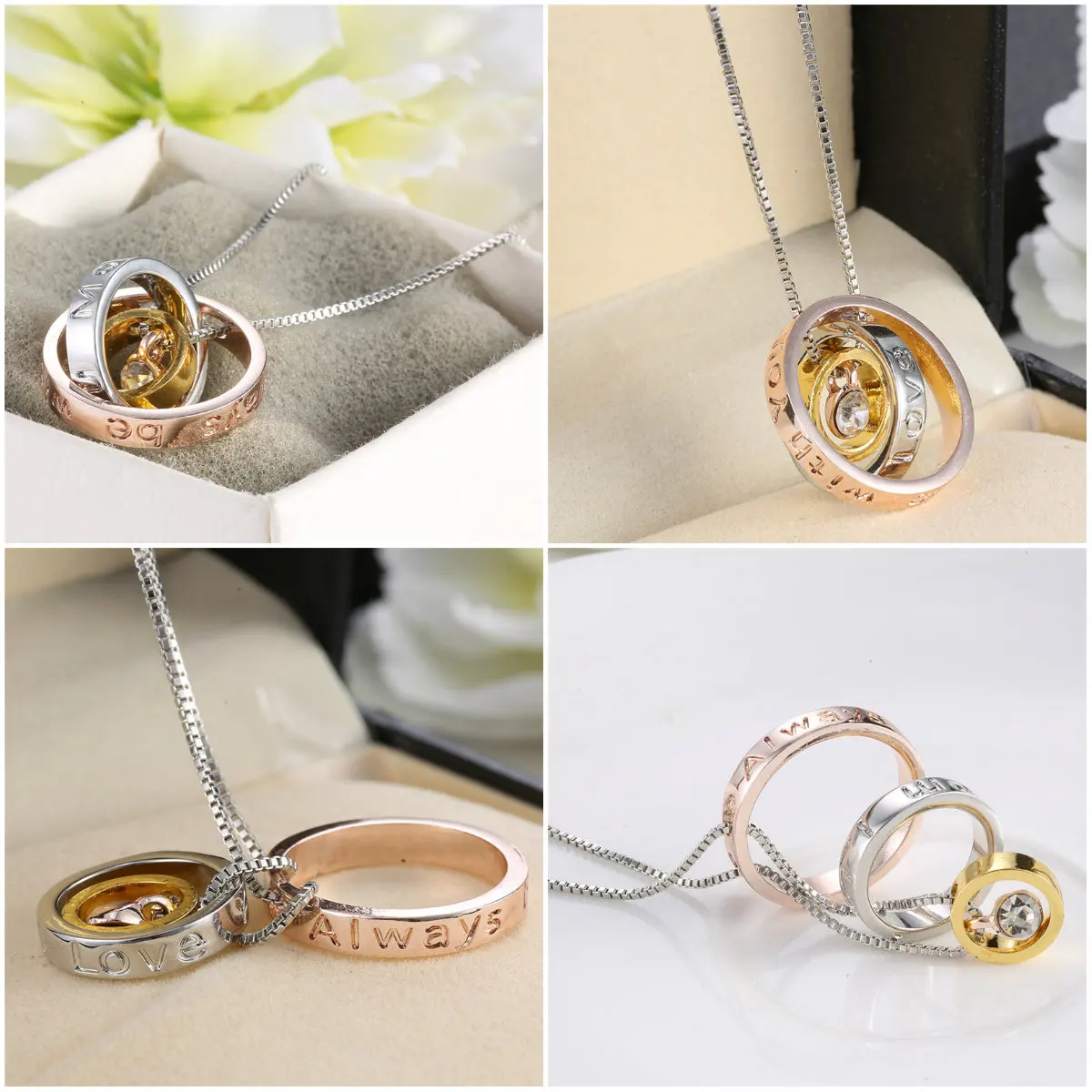 

1PC Fashion 3 Circles Necklace Rhinestone Pendant Necklace Letter I Love You Mom Always Be With You Necklace