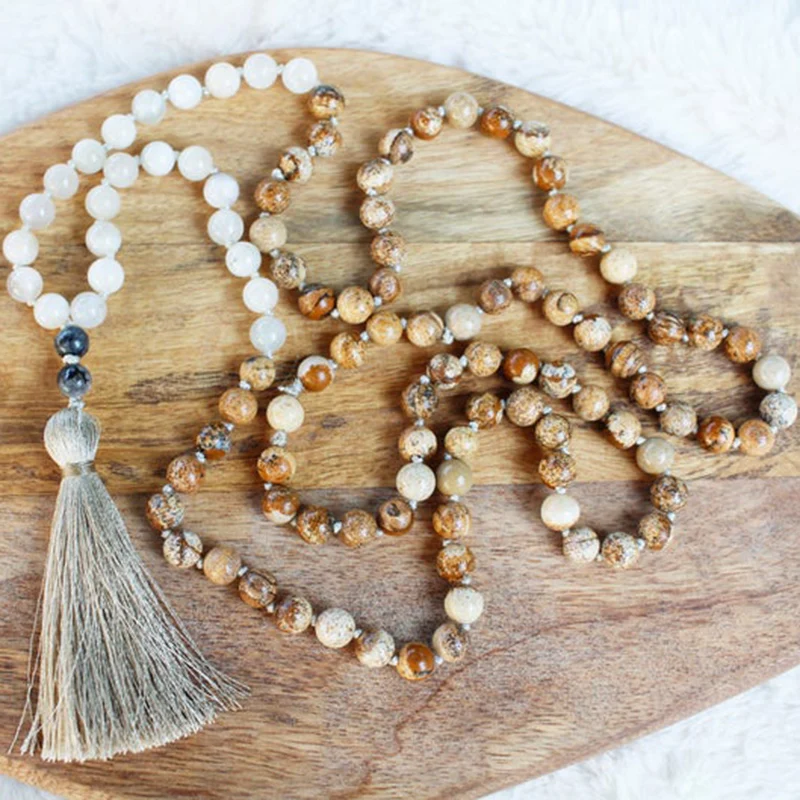 

Spiritual Jewelry Picture J-asper Necklaces Prayer Beads 108 Mala Necklace Hand Knotted Tassel Collar Yoga Gift For Her