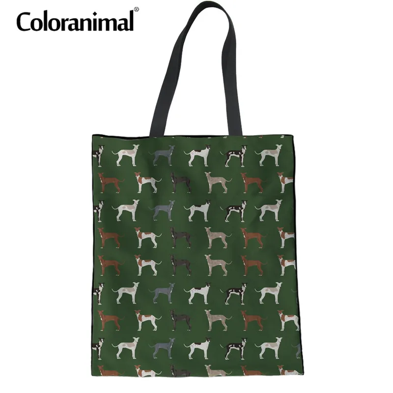 

Coloranimal Eco-friendly Cloth Shopper Bag Brand Design Women Large Handbag Storage Package Bag Dog Greyhound Print Canvas Bag