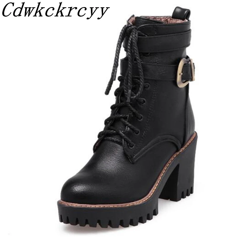 

Women Boots winter New style English Short tube Martin boots High-heeled Round head Frenulum gules Pu Student Cashmere Boots
