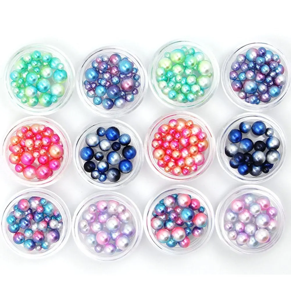 

25 boxes bulk wholesale Nail Art DIY Decoration Charms Mermaind Gradient Pearls Round Shiny Nail Art Beads