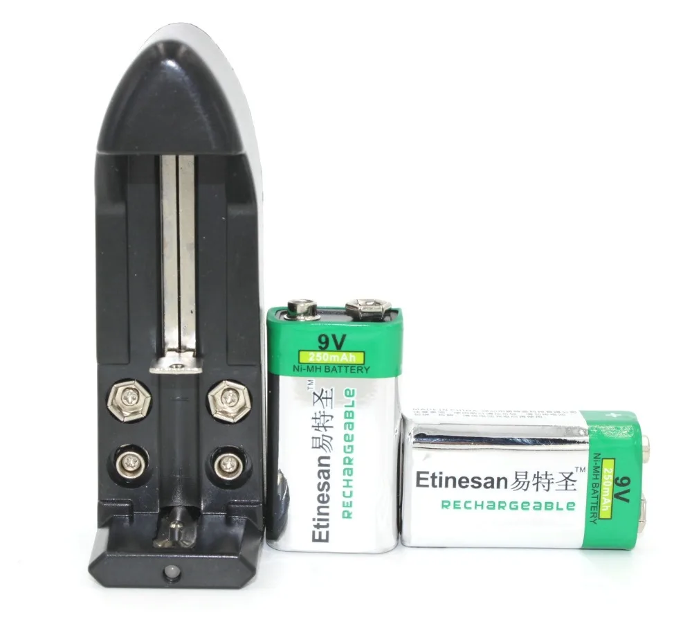 Factory direct Promot sales! 2PCS ETINESAN 9v 250mAh NIMH Ni-MH Rechargeable 9 Volt Battery + Universal charger |
