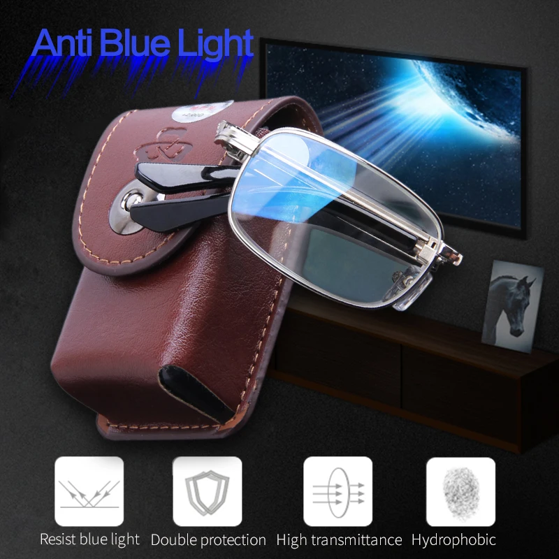 

Resist Blue Light Folding Reading Glasses Men Portable for Elderly Read Eyewear Anti Blue Presbyopia Magnifing Lenses With Case