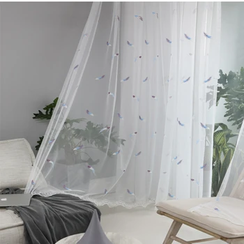

Living Room Bedroom Embroidered Window Gauze Feather Yarn Curtain Tulle Voile Curtains For Drapes