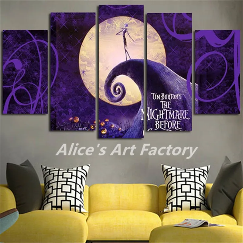 5piece canvas pictures prints calligraphy painting movie posters nightmare before christmas wall