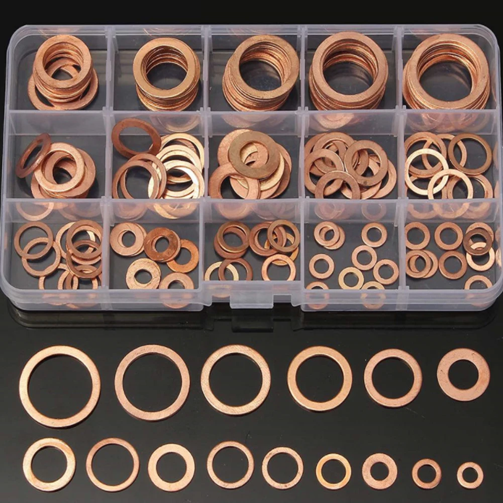 150pcs Solid Copper Washers Sump Plug Assorted Washer Set Gasket 15