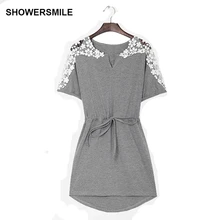 SHOWERSMILE Brand Clothing Tshirt Mini Dress Fashion Plus Size Summer Dress Womens Embroidering Designs Short Sleeve Cotton