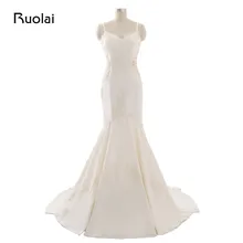 Real Photo Spaghetti Straps Sweetheart Mermaid Wedding Dresses 2017 Satin Applique Long Train Bridal Gown Robe de Mariage WS11
