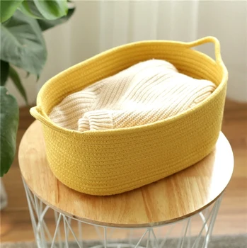 

Solid color Japanese style laundry basket small cotton thread clothes toys debris storage basket home organizer mx01251106