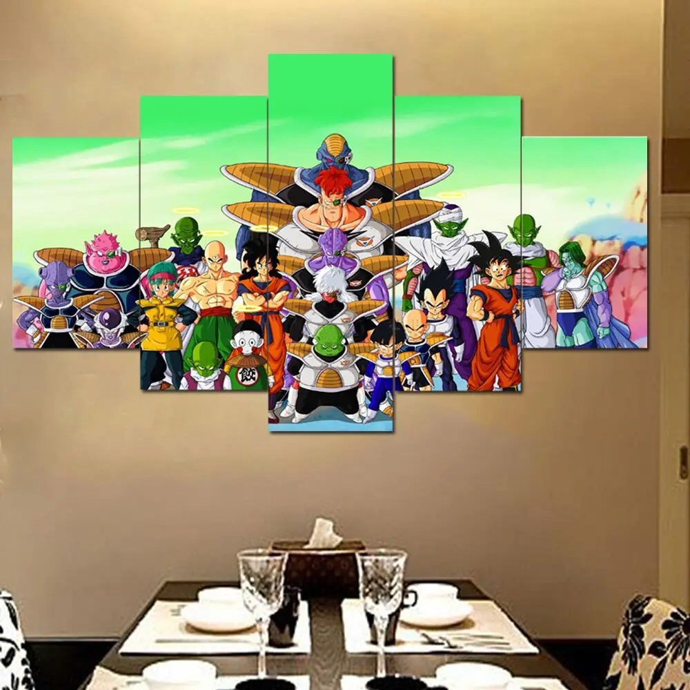 5 pieces canvas poster print characters in Dragon Ball Z for wall art room decoration home decor ...
