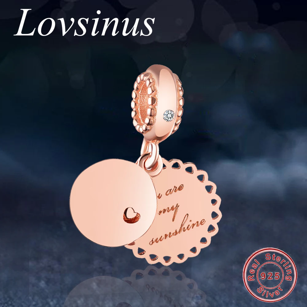 

Fits Original Pandora Charms Bracelet Rose Gold 925 Sterling Silver YOU ARE MY SUNSHINE Letter Beads Berloque Necklace Jewelry