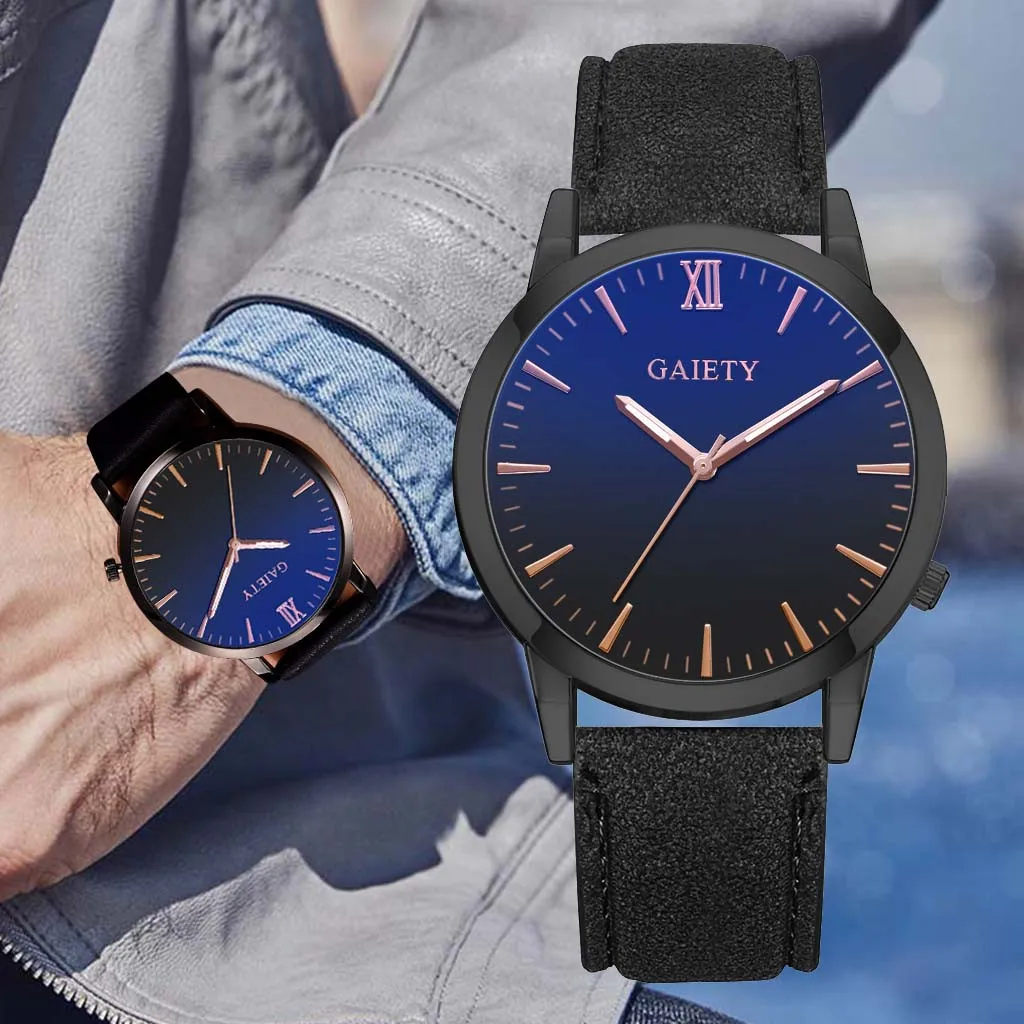 Модные простые мужские часы с синим стеклом, наручные часы для мужчин, бизнес коричневые кожаные кварцевые часы для мужчин, мужские часы A2