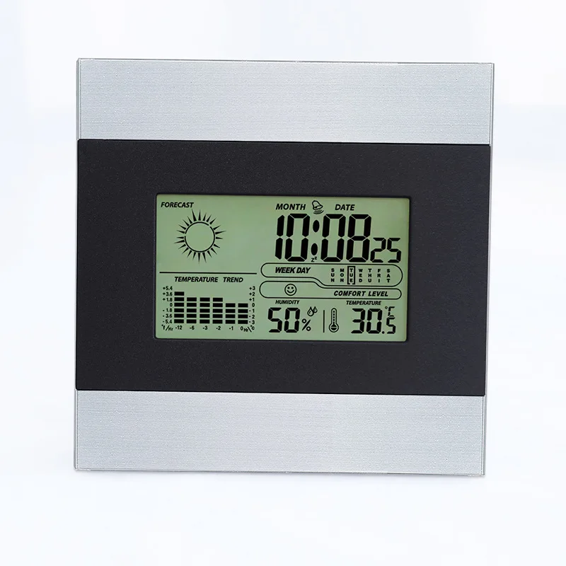 ЖК-Беспроводная метеостанция с сенсорным экраном Цифровой термометр гигрометр для помещений с датчиком погоды часы цифровой термометр