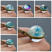 Ювелирное изделие ручной работы в океане, кристальная Морская звезда, черепаха, морской конек, дельфин, двухсторонний стеклянный шар, подвеска, ожерелье