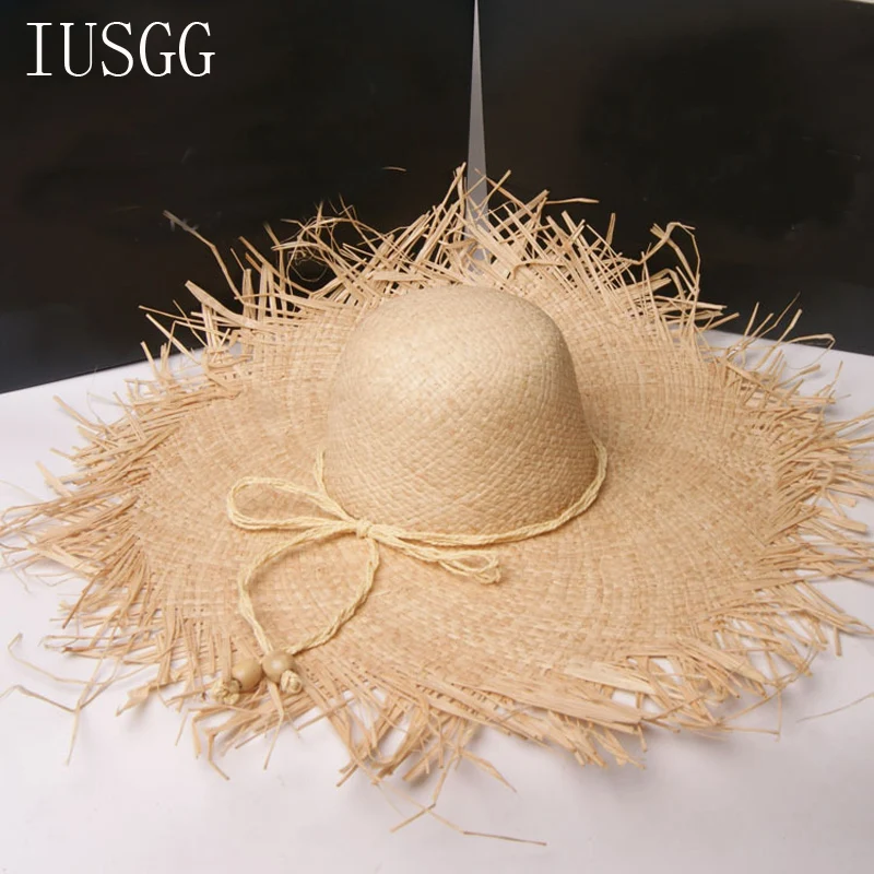

2019 Newest Summer Wide Brim Raffia Straw Hats Woven Circle Fringe Beach Cap Sum Protaction Jazz Straw Hat Bohemia Seaside Cap