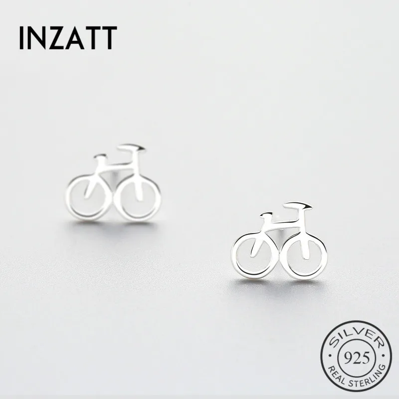 INZATT Geometry Bicycle Stud Earrings Real 925 Sterling Silver Fine Jewelry For Women Party Punk Minimalist Accessories Gift