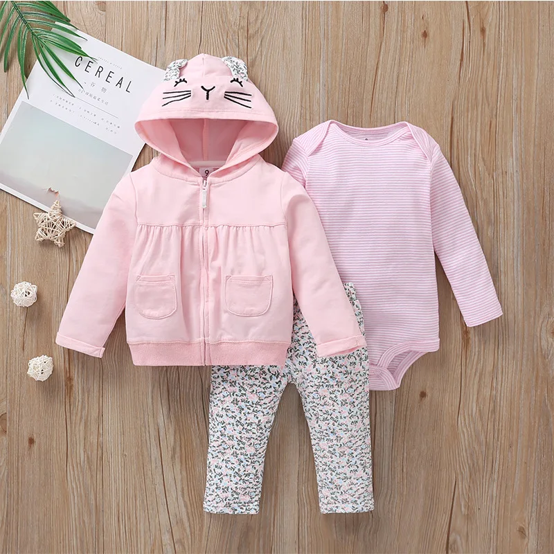 3PCS Infant Baby Clothing Sets Winter Bear zipper Coat Sweater+Pants+Bodysuit Newborn Baby Boy Girl Clothes Outfit 3-6M-24M - Цвет: 17