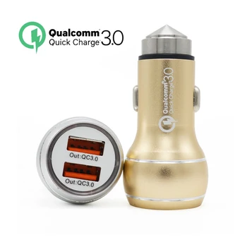 

4 Colors Car Charging Phone Charger Adapter Bluetooth MP3 Player FM Transmitter Aluminum Safety Hammer with USB Fast Charging