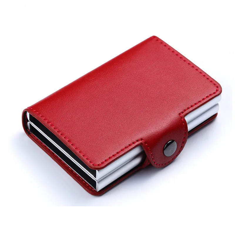

2019 PU Leather Credit Card Holder Double Boxes ID Card Wallets Solid Aluminum Card Holder Unisex Organizer Wallets