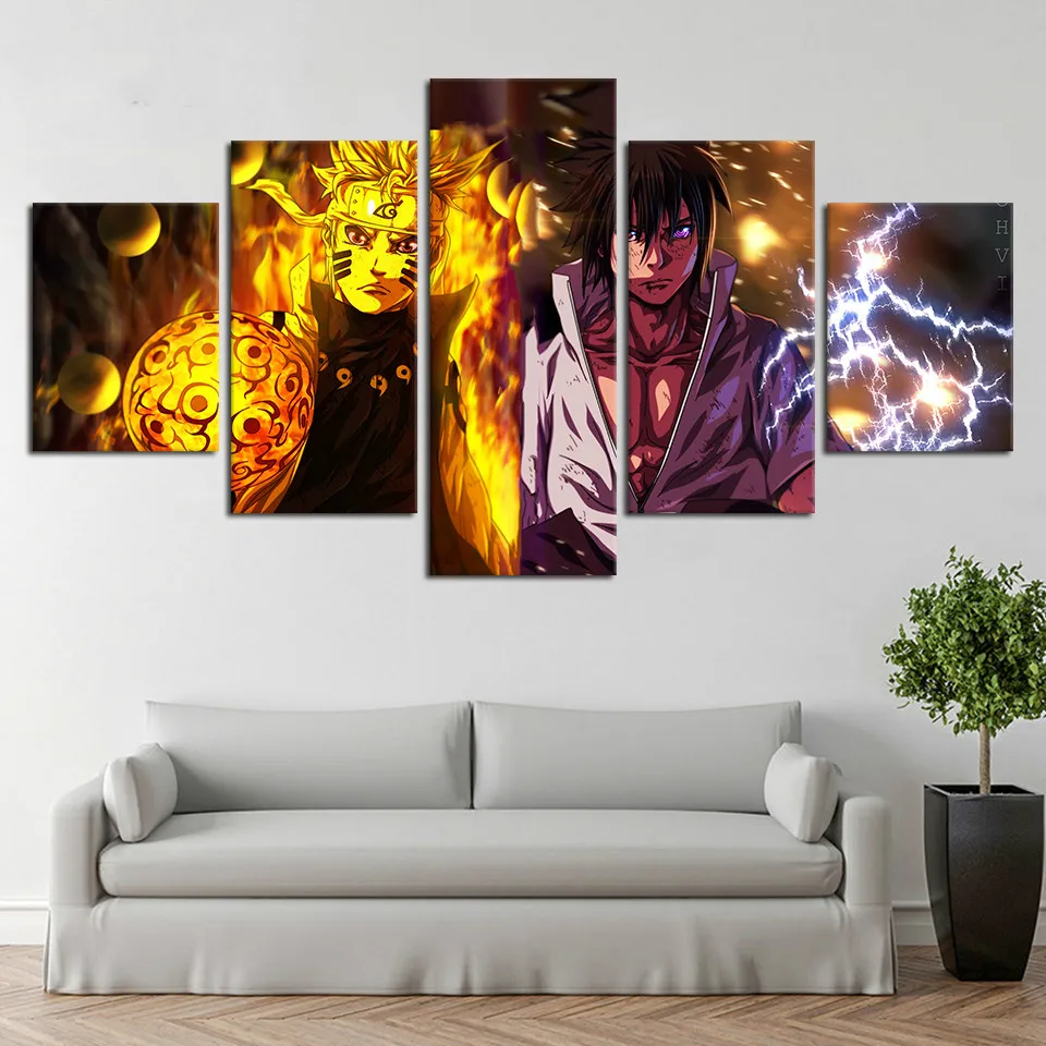 HD Printed Canvas Picture Wall Art 5 Pieces Animation Characters Naruto Sasuke Painting Posters Modern Home Decoration Framework