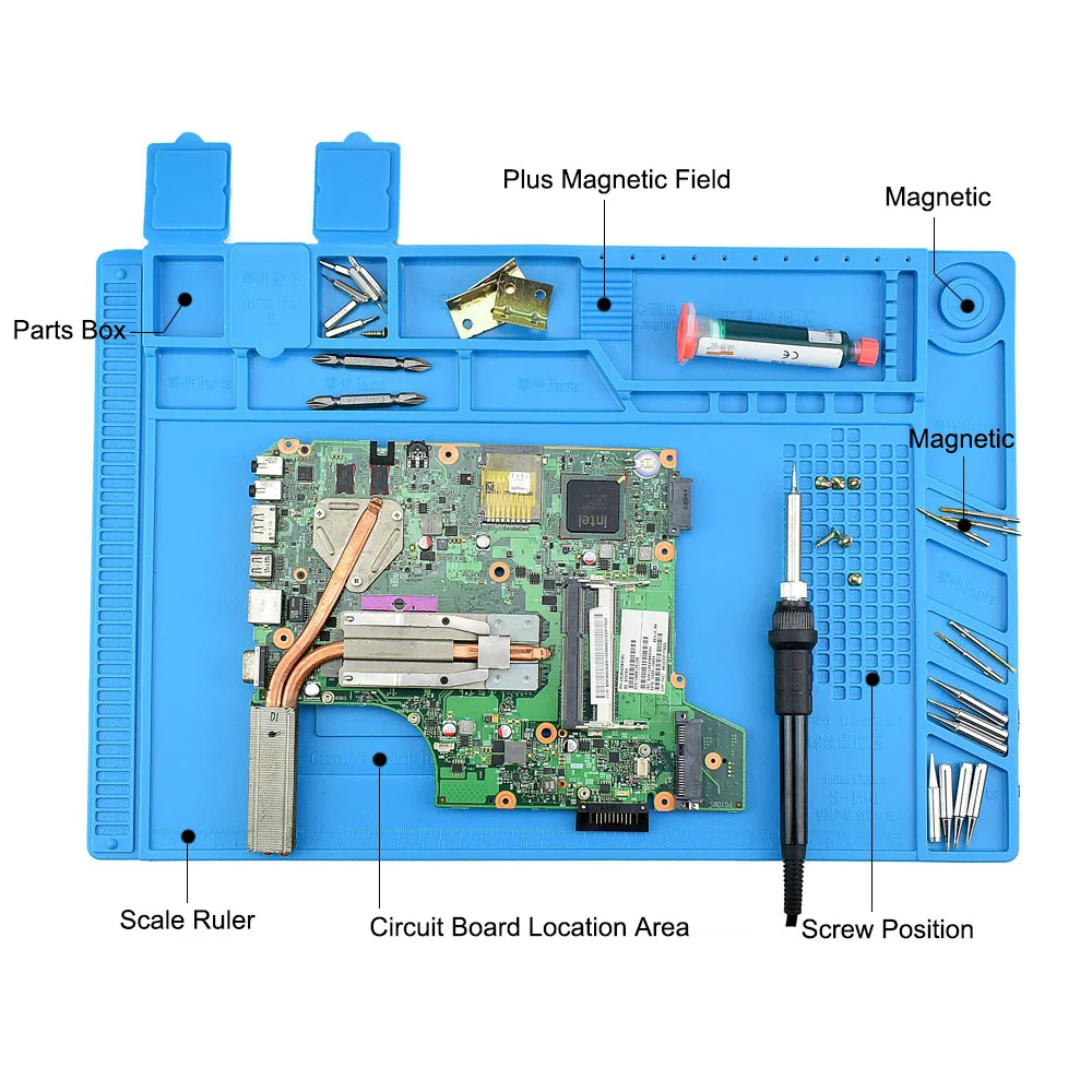 Мобильный компьютерный ремонт силиконовый изоляционный Настольный коврик с магнитной высокой температурой рабочий коврик Горячий Воздушный пистолет паяльник коврик