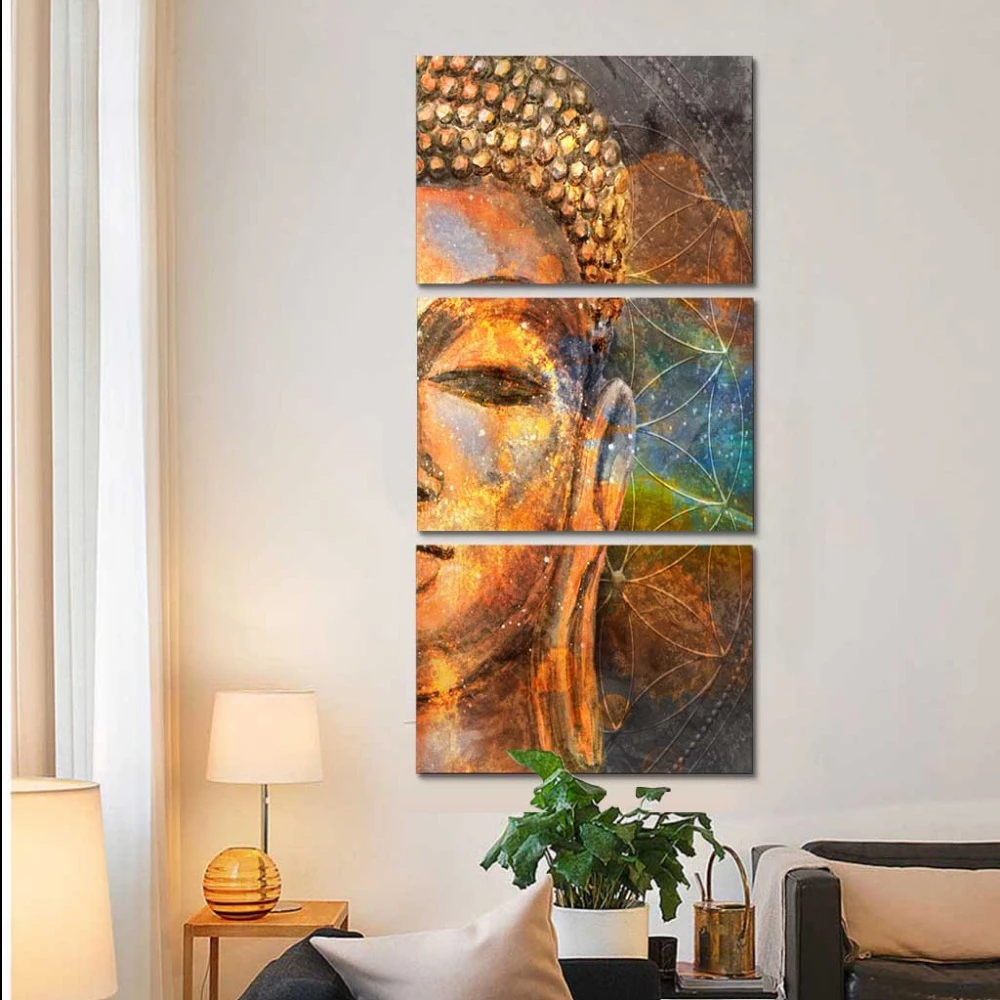 Картины на холсте настенные художественные Рамки HD принты картины 3 шт. абстрактная статуя золотого будды плакат домашний декор для гостиной