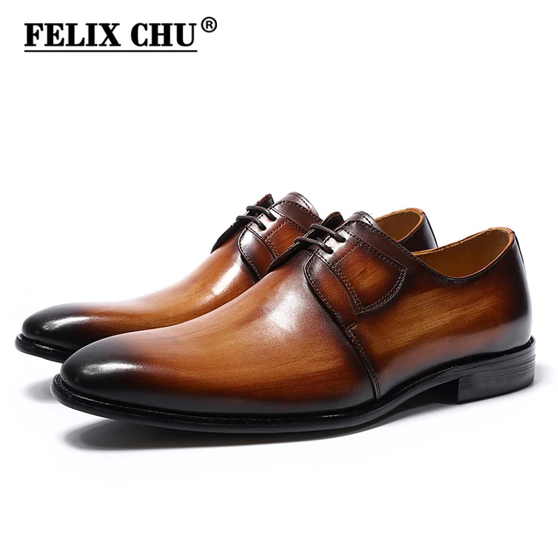 FELIX CHU Luxury Genuine Leather Mens Brown Green Derby Shoes Office Company Party Formal Male Lace-Up Dress Wedding Footwear FELIX CHU Luxury Genuine Leather Mens Brown Green Derby Shoes Office Company Party Formal Male Lace-Up Dress Wedding Footwear