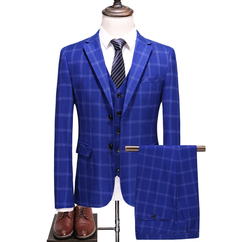 

High-end custom men's suits party wedding British plaid suit three-piece suit (blazer vest pants) Plus size men's blazer