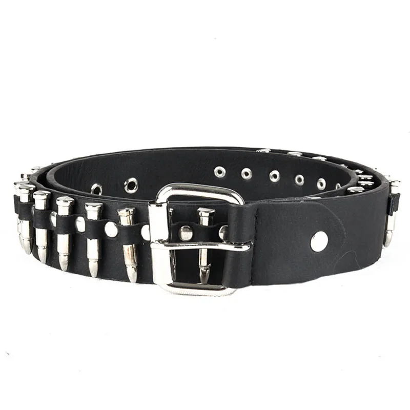 Discount Price! Genuine Leather Punk Bullet Belt Motorcycle Metal Male/Female Hiphop Strap Metal Jeans Chain Vintage Rivet Belts