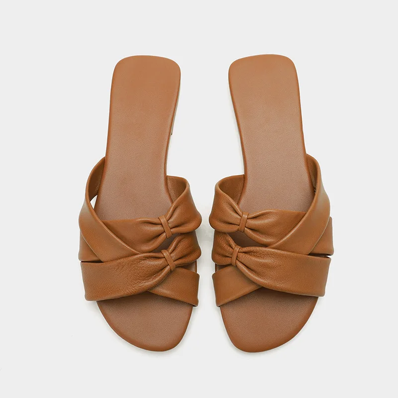 

beach slippers Rubber slides sandal flat female summer 2019 leather ladies Low babouche sandals rubber lady sheepskin new Flat