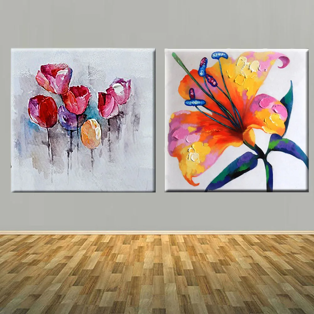 Hand Painted Modern Canvas Flower Art Oil Painting on Canvas Abstract ...