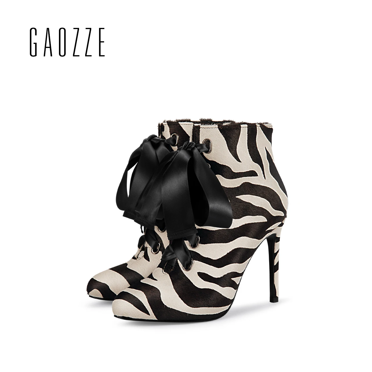 GAOZZE botines de moda para mujer botines con cremallera lateral botas de mujer de tacón alto sexy botas de Leopardo del pelo del caballo 2017 otoño