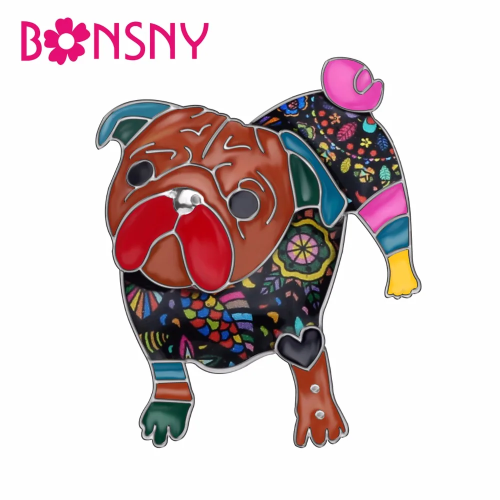 

Bonsny Statement Alloy Enamel Unique Pug Dog Brooches Fashion Clothes Scarf Decoration Jewelry Pin For Women Girls Gift Bijoux